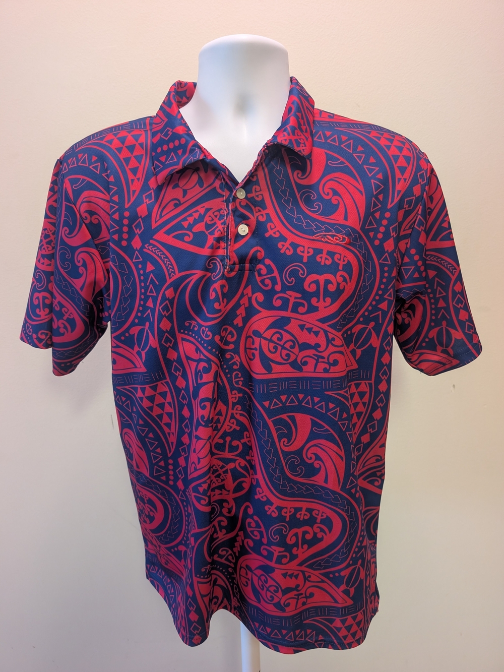 Men's Navy & Red Patterned Polo - Stylish Casual Wear